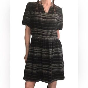Loft Sz L Dress Pullover Black Multi Color Print Abstract Tribal Office Casual